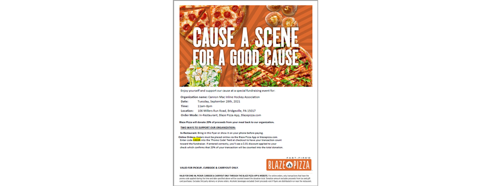 Blaze Pizza Fundraiser (September 28th)